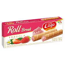 [101651] Lago Wafer Roll Break Strawberry 80grm